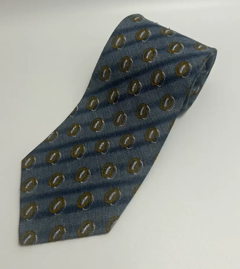 Vintage Evan Picone Viscose/Silk Blend Blue Circle Design Tie 59" x 4"