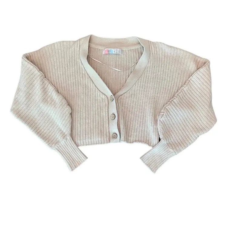 FP Beach Linen Blend Balloon Sleeve Knit Cropped Sweater Size XS 0279P