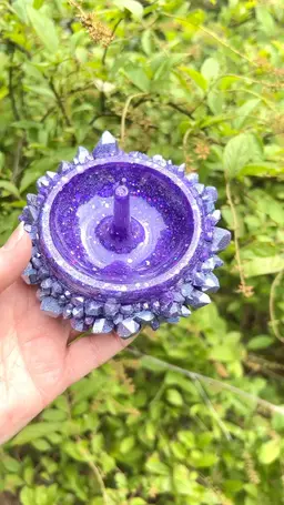 #01 Purple Resin Crystal Edge Ring Holder Or Trinket Dish. Resin Art Handmade By Me! Size: 2” height x 3-3/4” base diameter x 4-1/2” crystal-to-crystal edge diameter.