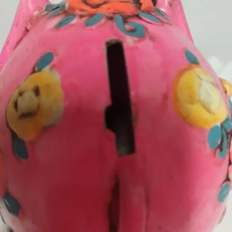 1960s Neon Floral Chalkware Piggy Bank