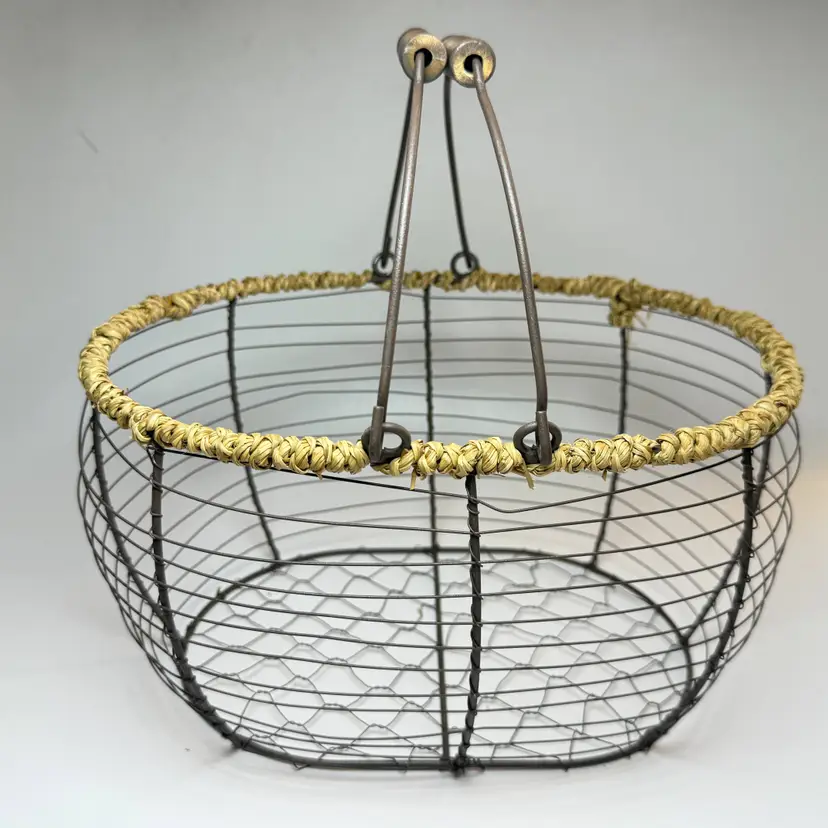 Farmhouse Chicken Wire Egg Basket Gathering with Handles Cottagecore Country Big