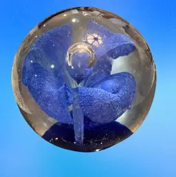 Vintage Handblown Cobalt Flower Burst Paperweight