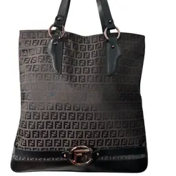 Fendi Zucchino Canvas And Leather Tote