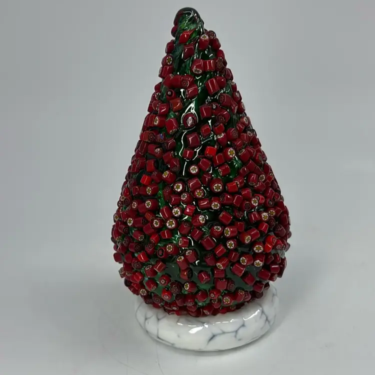 Vitrix Studios Red Millefiori Art Glass Christmas Tree Signed 5” Glows