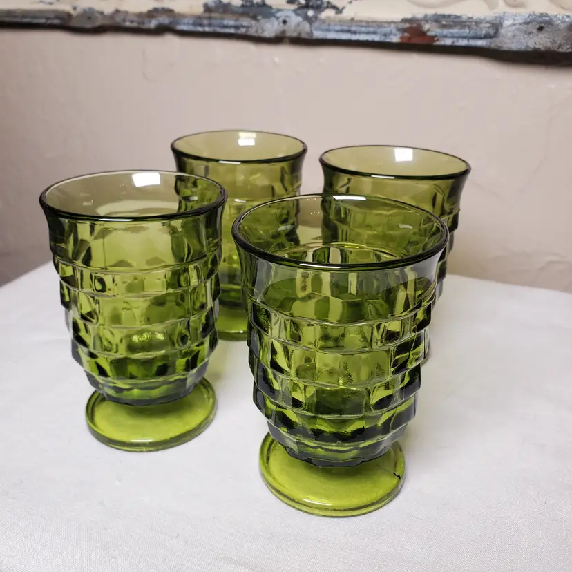 MCM Avocado Green Juice Glasses set of 4 Indiana Glass Whitehall Pattern
