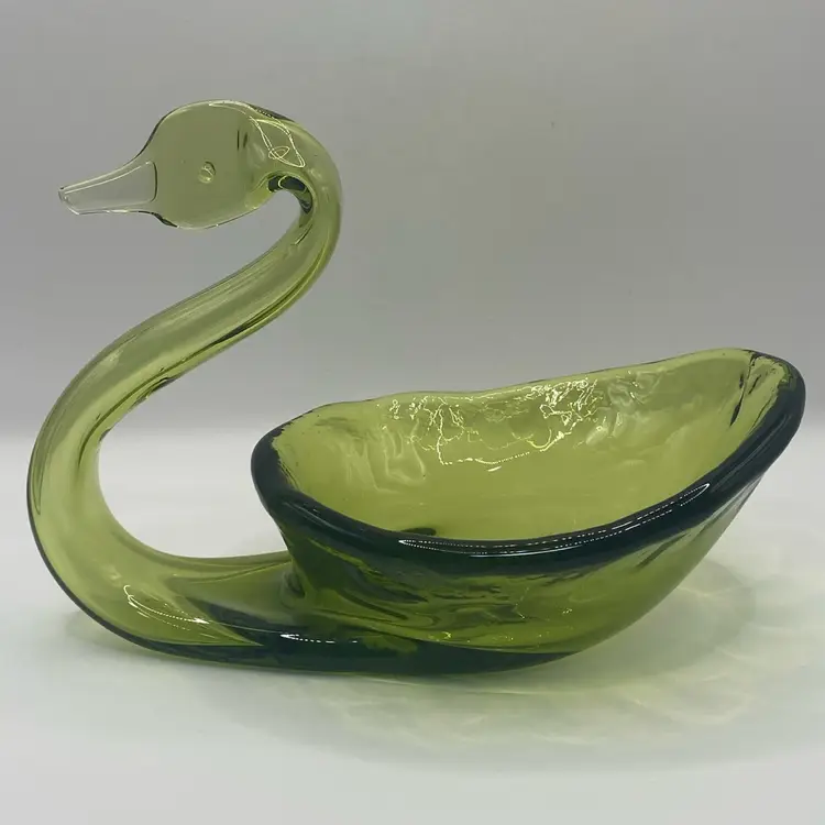 Vintage Olive Green Glass Swan Trinket/Dish,