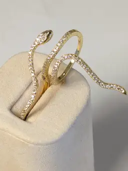 Gold Tone Rhinestone Snake Double Ring