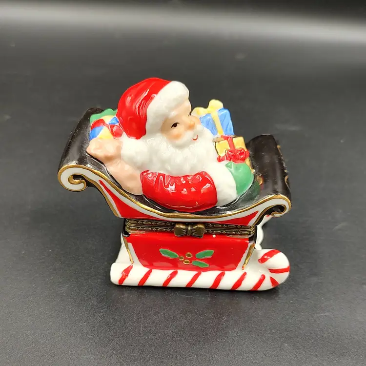 Vtg Dept 56 Santa In Sleigh Trinket Box