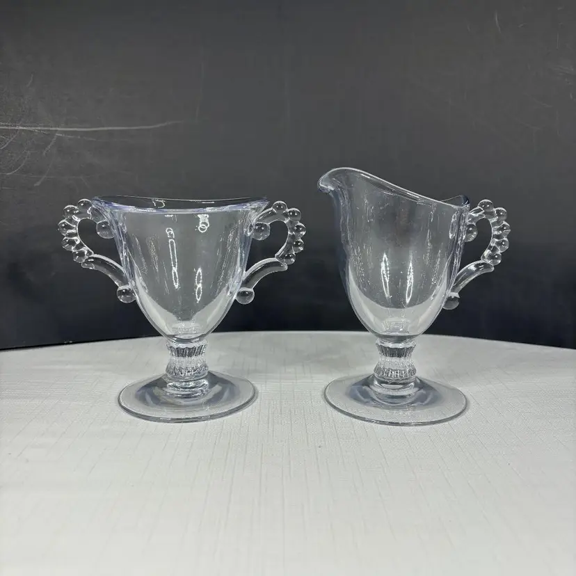 Imperial Candlewick Cream Sugar Bowl Crystal Pedestal Vtg Made USA Shabby Décor