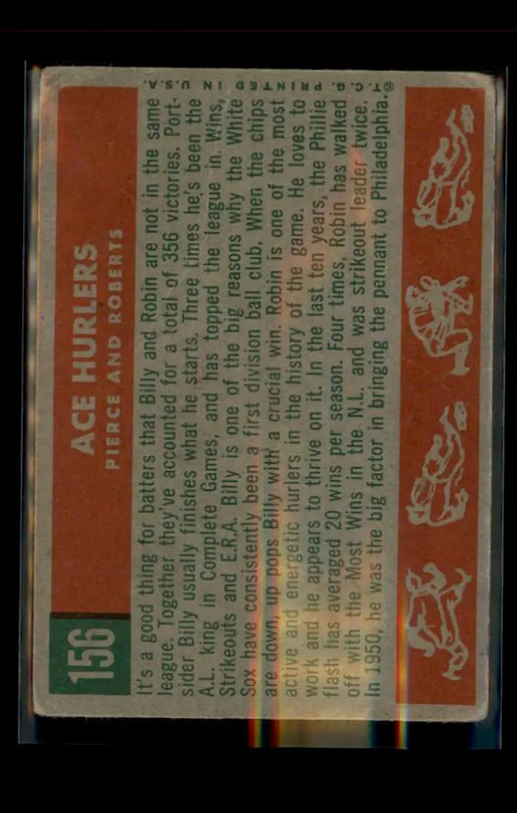 1959 Topps #156 Ace Hurlers (Billy Pierce / Robin Roberts) - (pk4) -