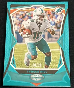 Tyreek Hill 2024 Certified FOTL Teal Mirror Parallel /20 #97 Miami Dolphins