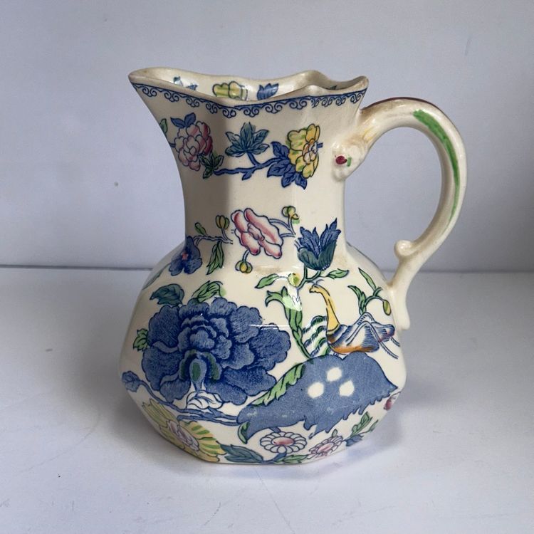 #1469 Mason’s Ironstone Regency England Hand Painted Blue Floral With Birds Design