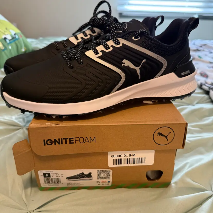 Puma Ignite Foam Men’s Spiked Golf Shoes - Black/White - Size: 8 M