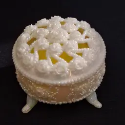 Vintage White Rose Lattice Trinket Box with Legs