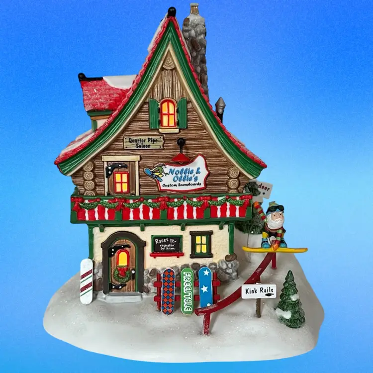 Dept 56 Nollie & Ollie's Custom Snowboards Light-Up Village Shop North Pole Series 2008