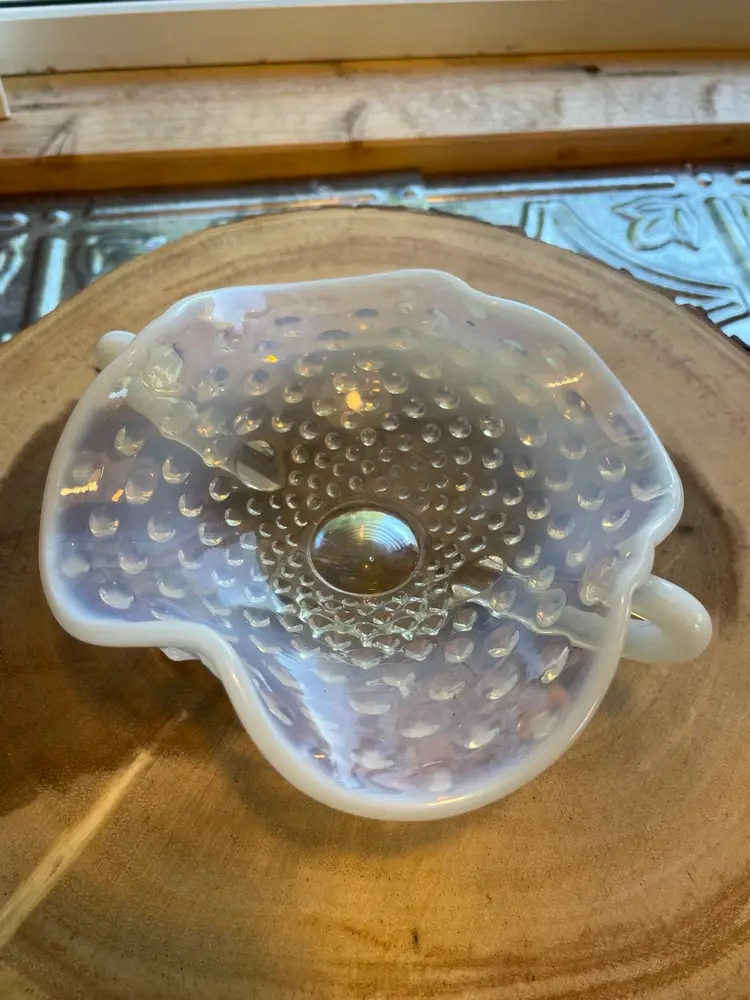 Vintage Fenton French Opalescent Hobnail Bonbon Candy Dish with Handles