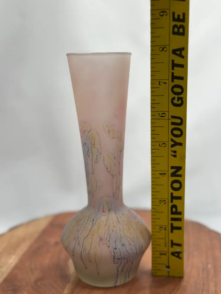 Simron Vase Vintage SIMRON Israeli Art Glass Israel Vase Hand Painted Acid Wash ...