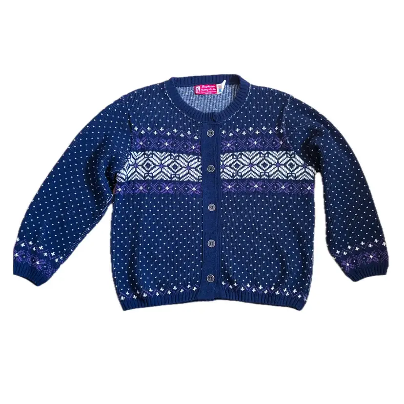 Vintage Binghamton Knitting Co Navy Blue Fair Isle Cardigan Sz. XS Nordic Preppy