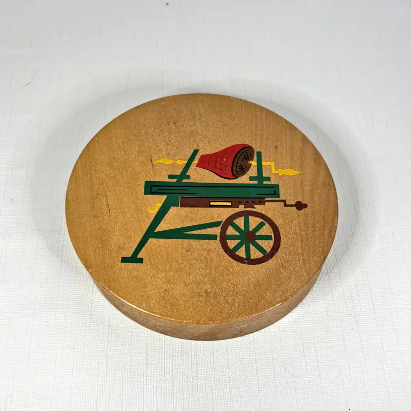 Wood Hand Painted Hamburger Press Patty Vintage Maple 1950s Kitchy Made Japan