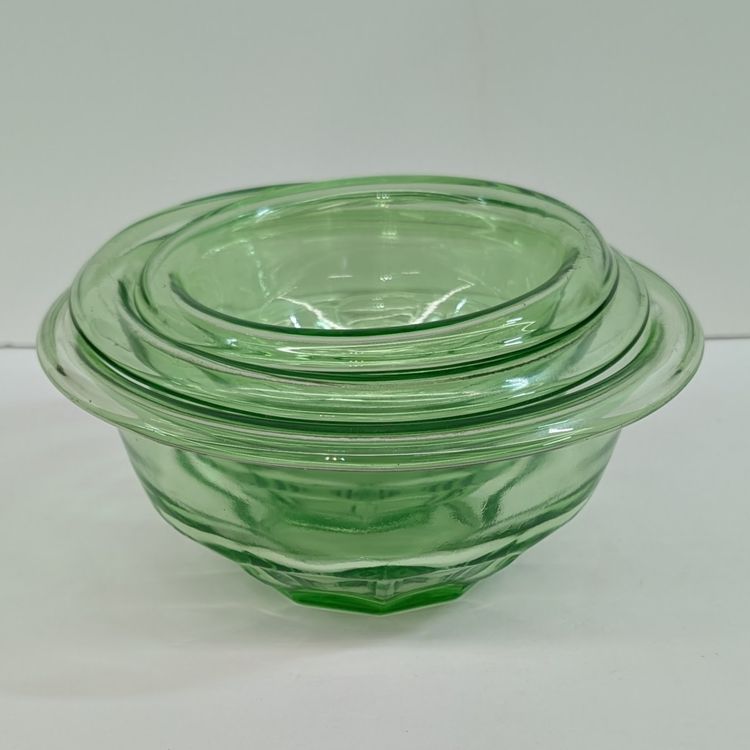 Vintage Hazel Atlas Uranium Depression Glass Rest Well Nesting Bowls Set of 3