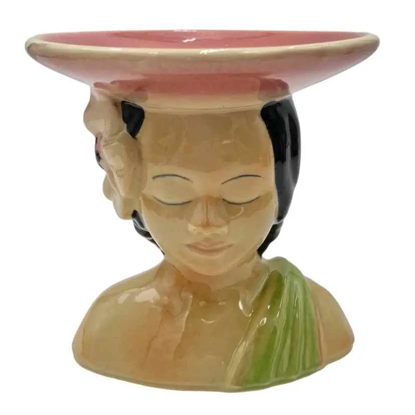 Vintage '50s Shawnee USA Pottery Ceramic Hawaiian/Polynesian Lady Head Vase #896