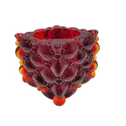 #03 Fenton Quilted Amberina Red Cadmium Glow Votive Holder