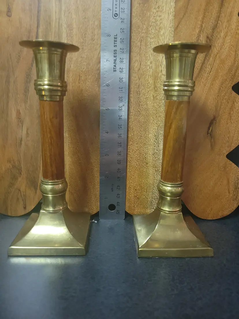 Brass & Wood Candle Holders