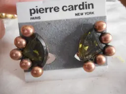 Vtg 1980s Abstract Earrings Clip on Costume jewelry Green Copper Pierre Cardin