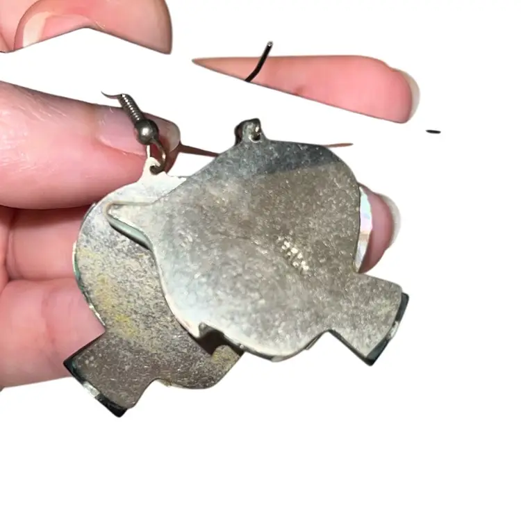 Alpaca Silver Abalone & Mother Of Pearl & Onyx Fish Earrings 2”