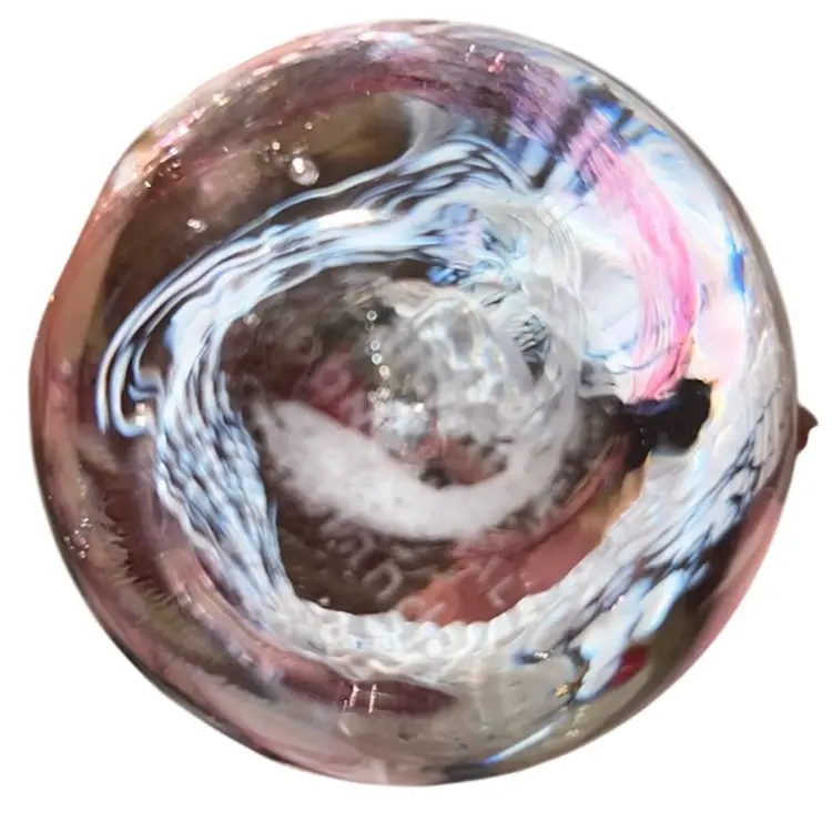 Caithness Scotland Moon Crystal Pink Swirl Controlled Bubble Paperweight 2.25” Diameter