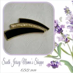 Vintage Gold Tone Monet Art Deco Design Black And Gold Enamel Brooch