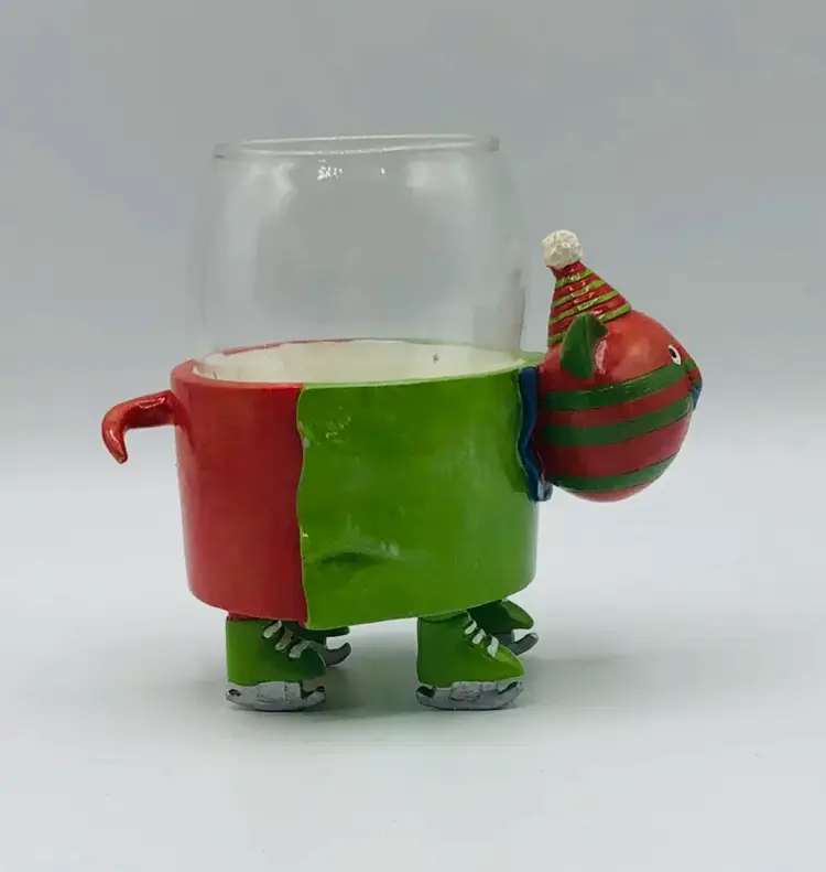 Navy Wolff For Silvestri Whimsical Christmas Cat On Ice Skates Votive Candle Holder 