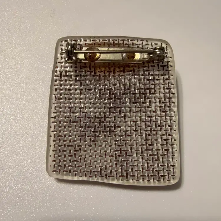 Unique Abstract Glass Red White & Black Pin Brooch