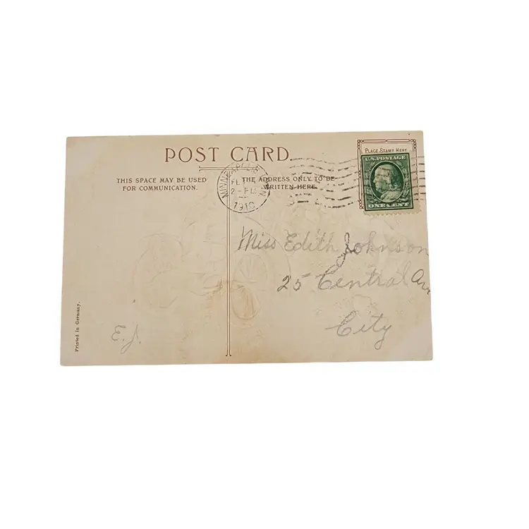 Antique 1910 German Embossed Valentine Postcard With Cherubs & Car Illustration