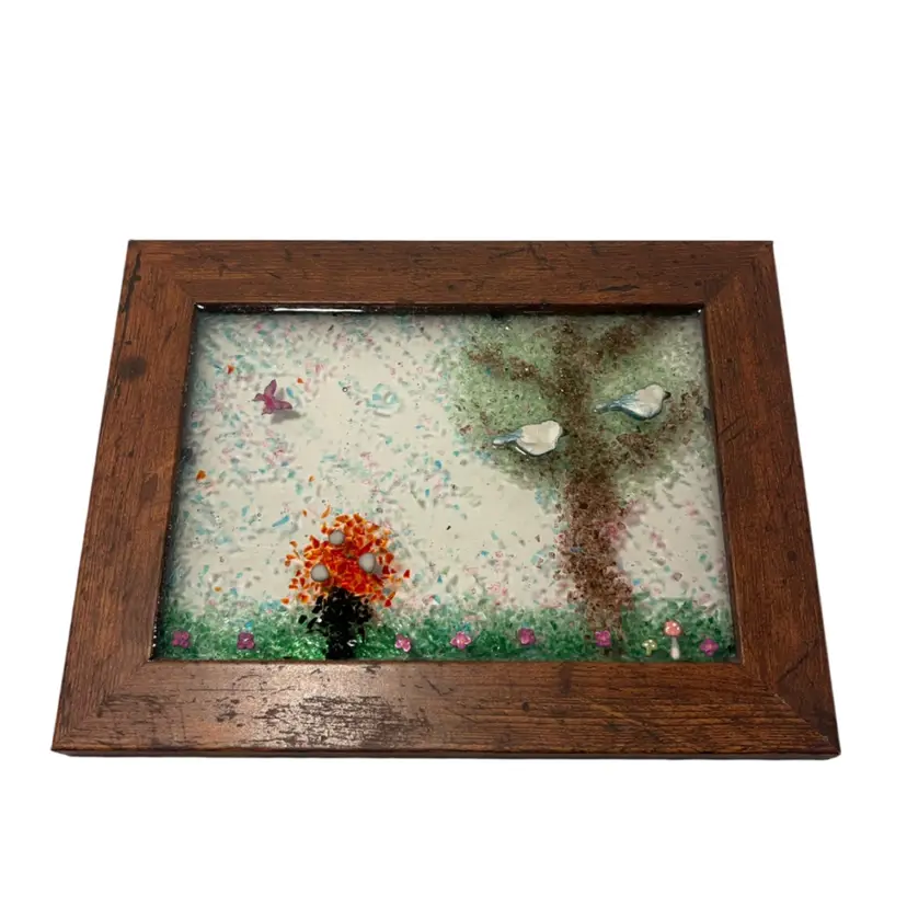 Resin Art w/ Birds, Butterfly & Mushrooms | 8.5” *(read)