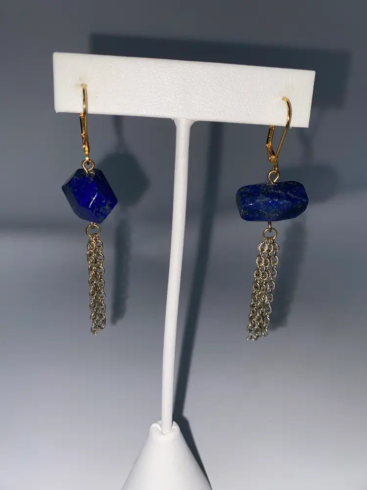 Vtg Lapis Lazuli Drop Tassel Earrings