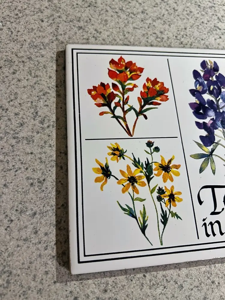 Texas in Bloom Ceramic Tile Trivet by Kathryn Designs 1994