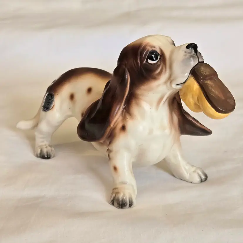 Figurine Basset Hound Dog Puppy with Shoe in Mouth Josef Originals 1950s Vintage with Condition Issues