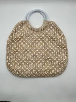 Vintage Beige/Peach Purse White Plastic Accents and Handles