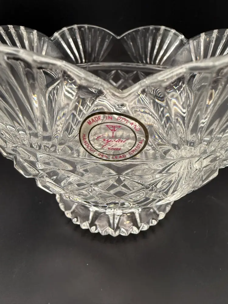 Vintage Polish Hand-Cut 24% Lead Crystal Footed Bowl