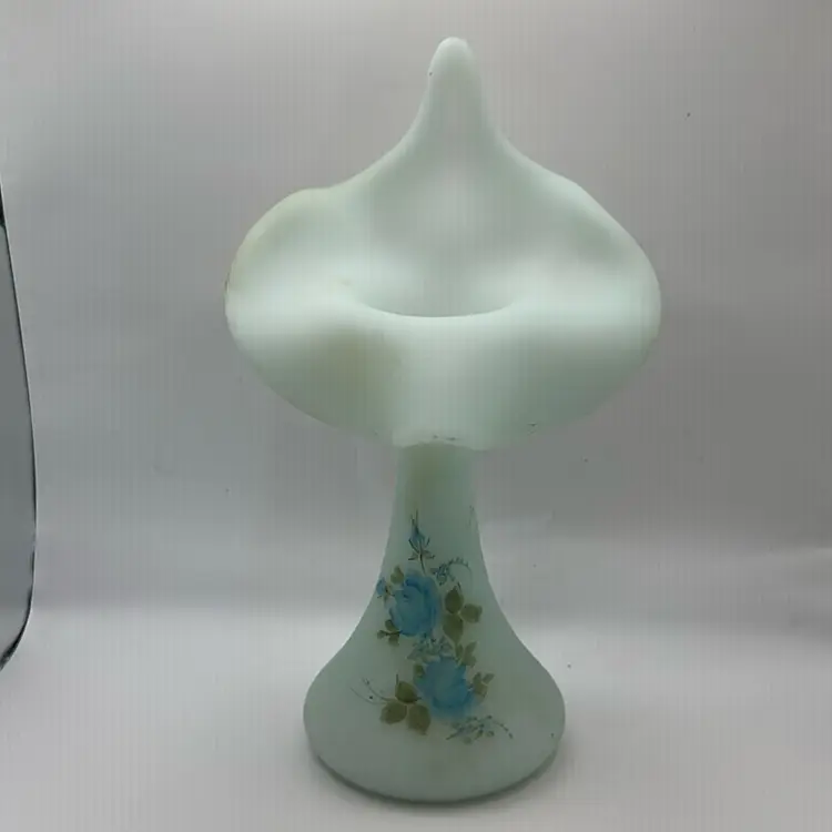 #1595 Fenton Frosted Blue Satin Floral Jack In The Pulpit Hand Signed Lisa George