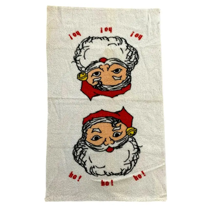 Christmas Santa Claus Dish Towel Ho Ho Ho USA Vintage Retro Cotton Terry Kitchen