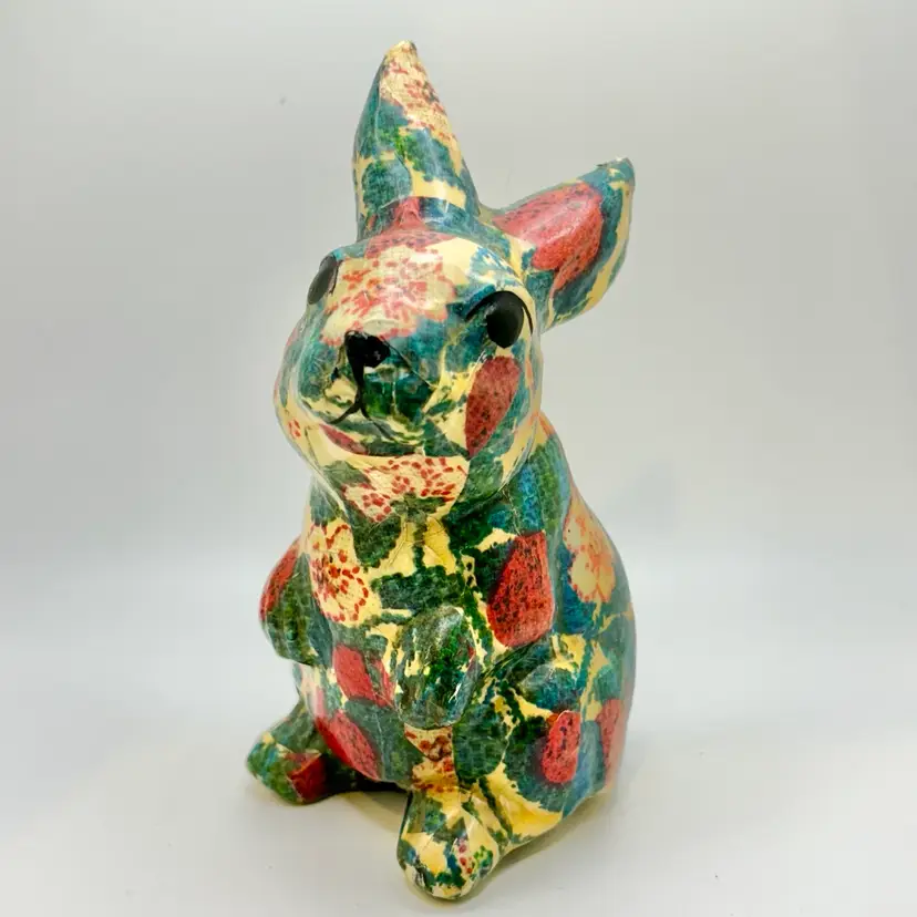 Vintage Spring Floral Fabric Decoupage Bunny Rabbit Easter Figurine 6"x 4”