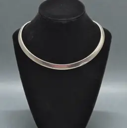 Silver Tone Omega Mesh Chain Flex Stretch Snake Collar Necklace