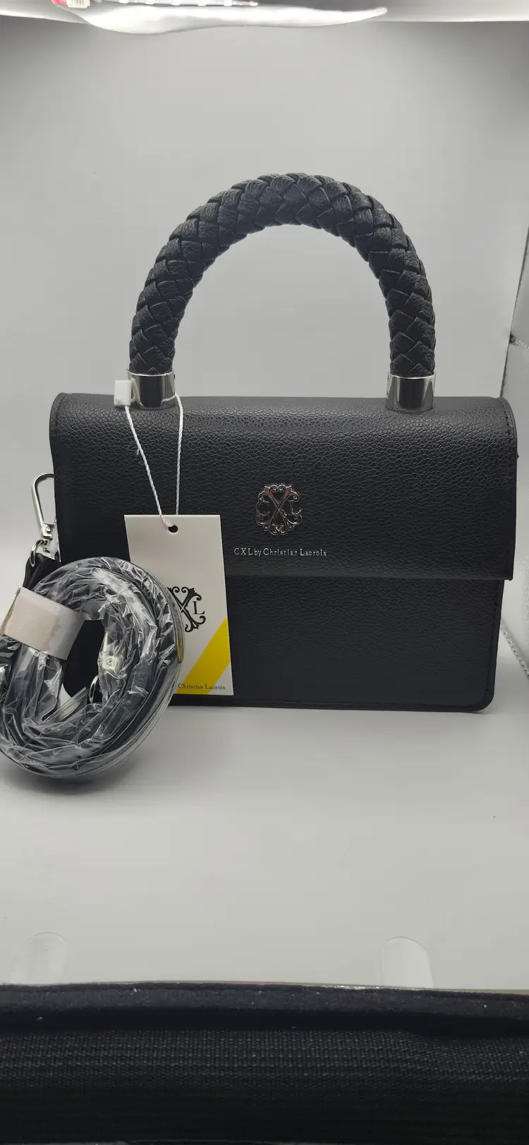 CXL by Christian Lacroix "Jardin" Top Braided Handle Crossbody Purse Black Bag