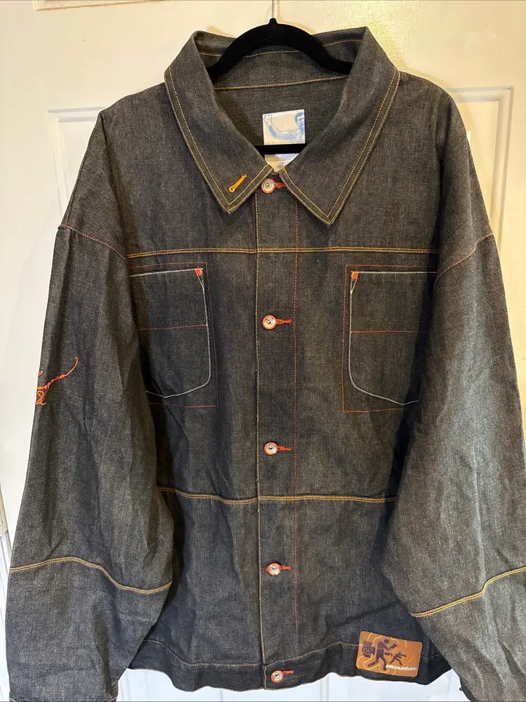 BIG & TALLPlatinum FUBU Denim Jean Jacket Muhammad Ali Embroidered Design 3X EUC