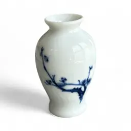 Small White Ceramic Bud Vase With Blue Flowers Design