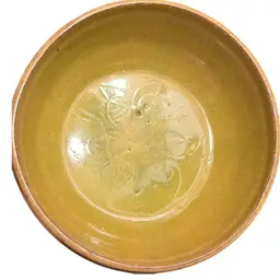 Vintage Large Yellow Ware Pottery Mixing Bowl 10” Diameter  4” High Heavy