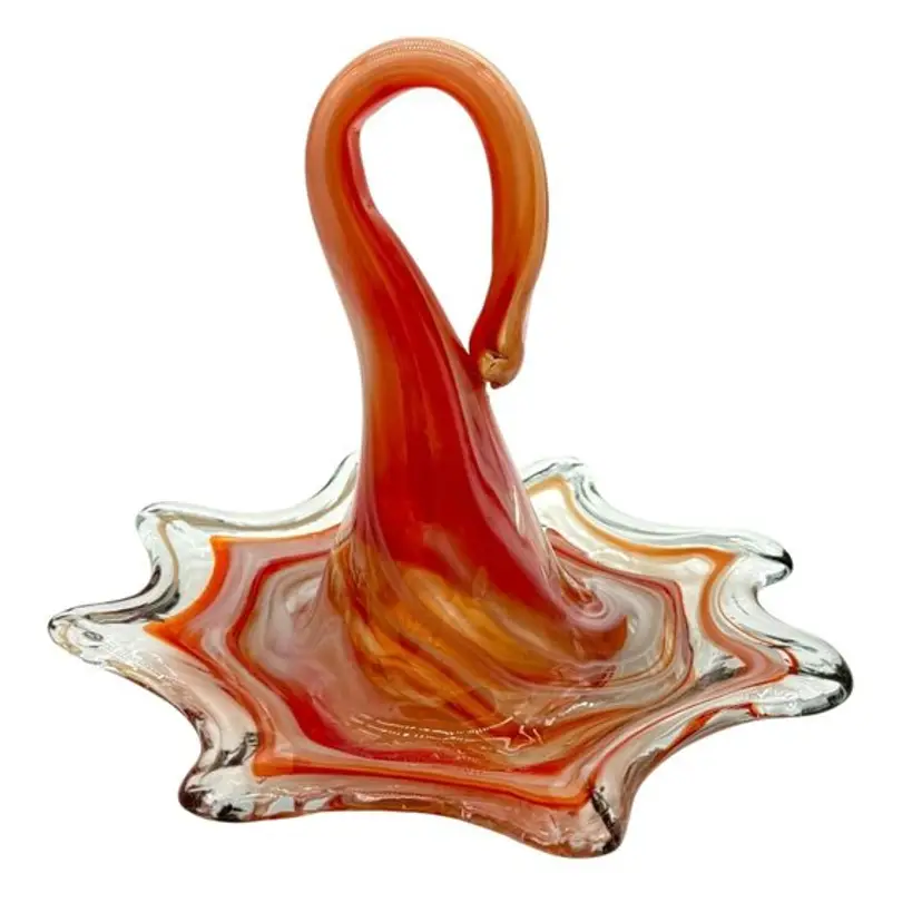 Stretched Swung Art Glass Splash Bowl Orange Red No Flaws 8.5" H X 11" W