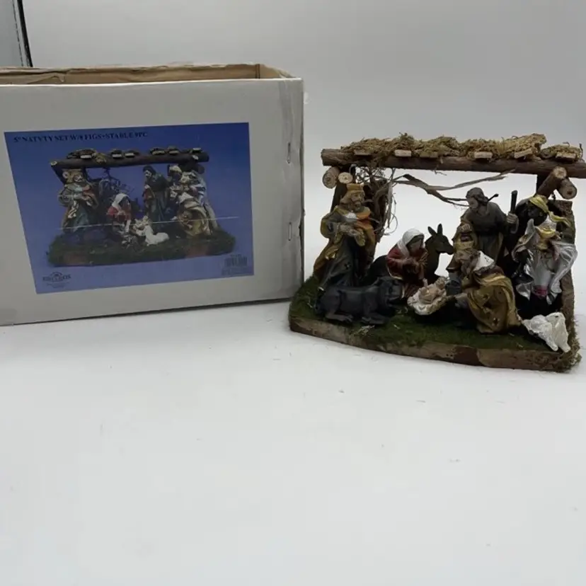 Kurt S. Adler Resin 5” Nativity Set With Stable, 9 Piece Set N0282 NEW